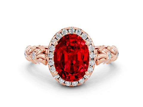 Rose gold Oval Cut Halo Diamond Solitaire with Filigree Band and Four-Prong Setting