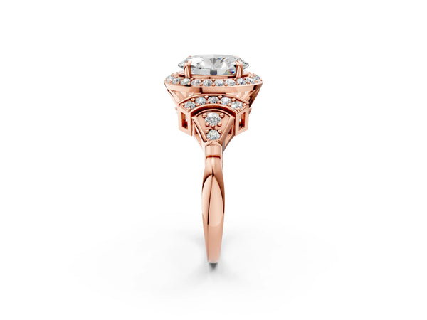 Rose Gold Oval Halo Engagement Ring Setting with Arched Pave