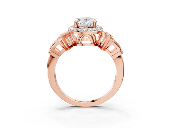 Rose Gold Oval Halo Engagement Ring Setting with Arched Pave