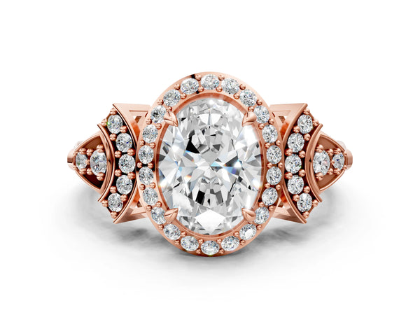 Rose Gold Oval Halo Engagement Ring Setting with Arched Pave