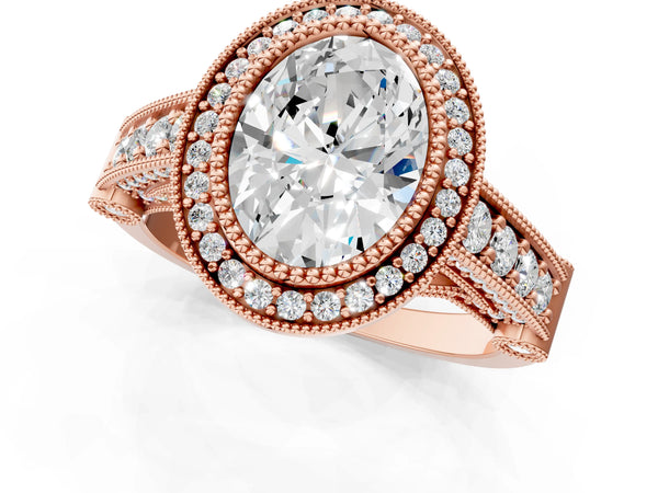 Rose Gold Oval Vintage Bezel Halo Engagement Ring Setting