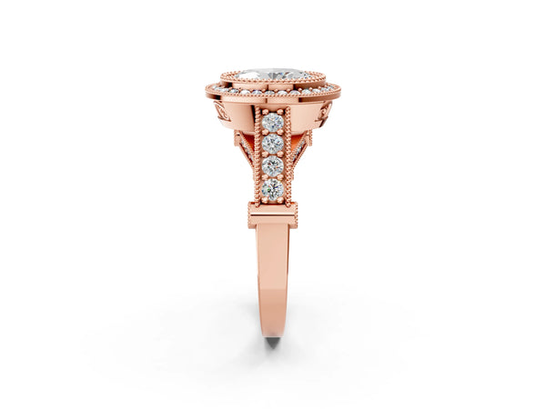 Rose Gold Oval Vintage Bezel Halo Engagement Ring Setting