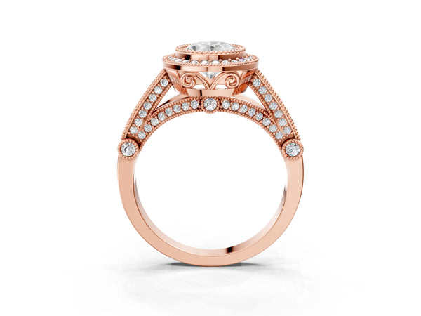 Rose Gold Oval Vintage Bezel Halo Engagement Ring Setting