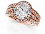 Rose gold Oval Cut Halo Diamond Split Shank Ring with Prong Setting_4