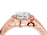 Rose gold Oval Cut Halo Diamond Split Shank Ring with Prong Setting_7