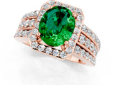 Rose gold Oval Cut Halo Emerald Ring with Split Shank and Four-Prong Setting_1