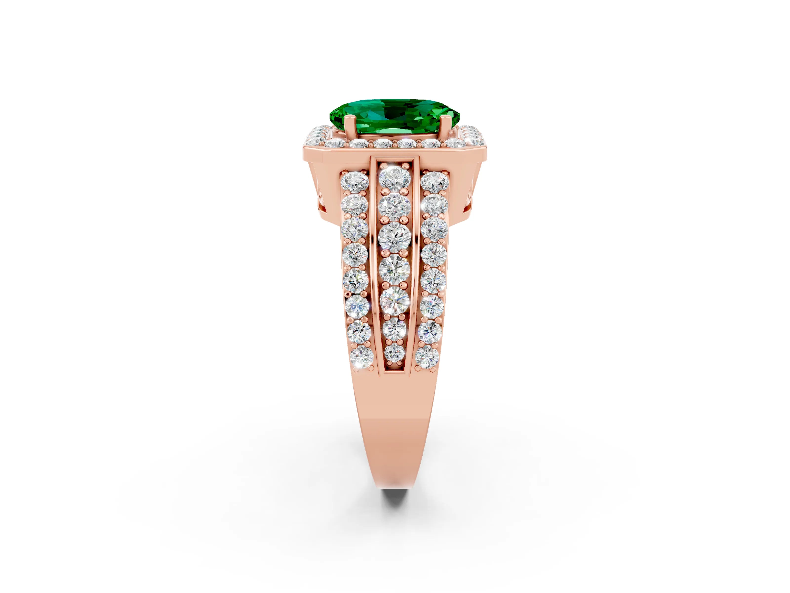 Rose gold Oval Cut Halo Emerald Ring with Split Shank and Four-Prong Setting_2