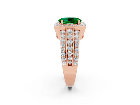 Rose gold Oval Cut Halo Emerald Ring with Split Shank and Four-Prong Setting_2