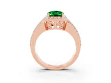 Rose gold Oval Cut Halo Emerald Ring with Split Shank and Four-Prong Setting_3