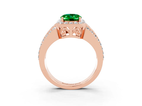 Rose gold Oval Cut Halo Emerald Ring with Split Shank and Four-Prong Setting_3