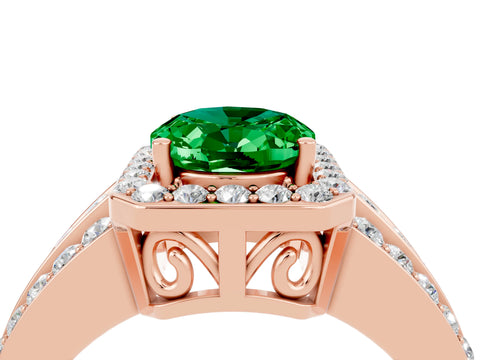 Rose gold Oval Cut Halo Emerald Ring with Split Shank and Four-Prong Setting_4