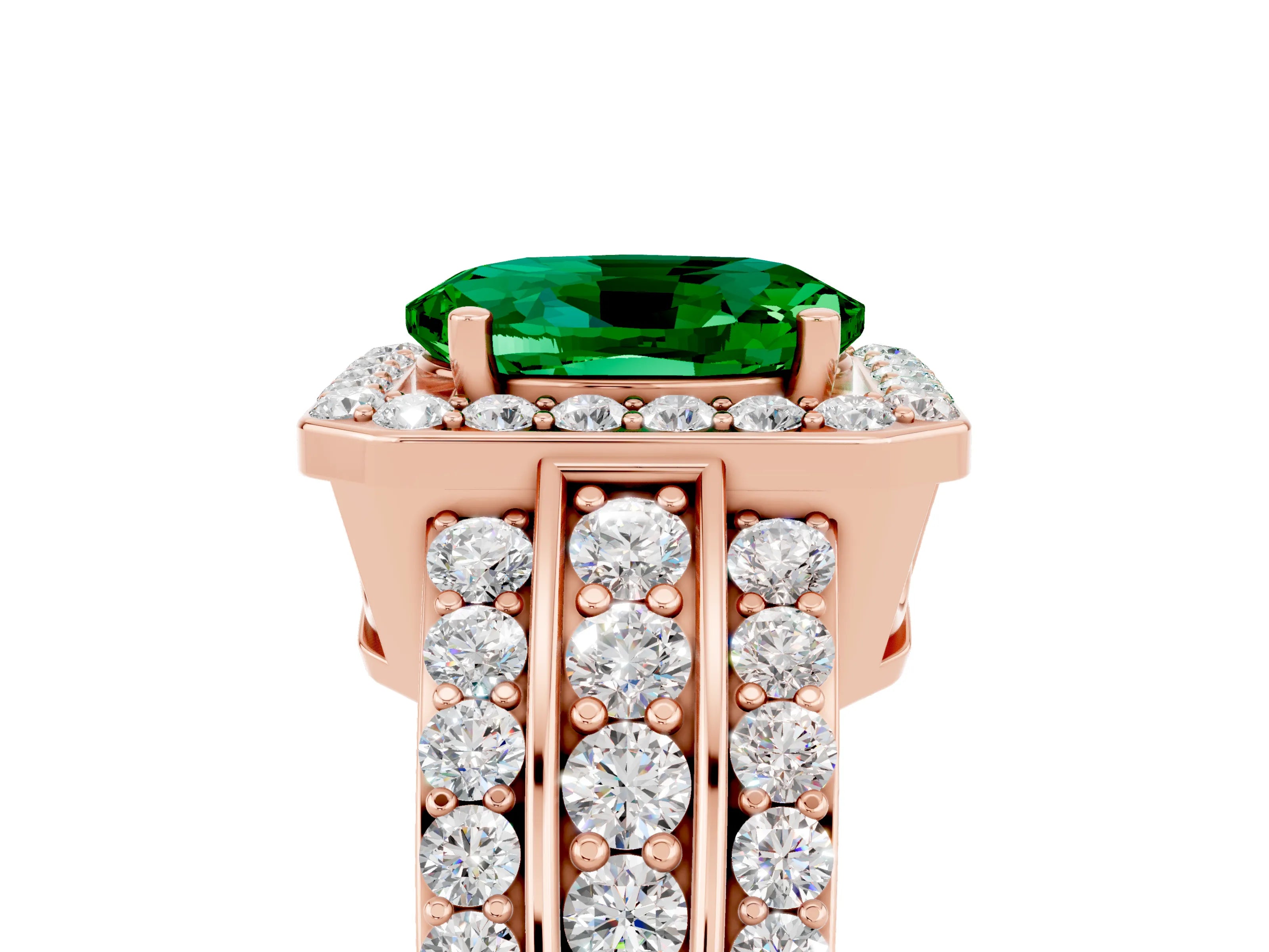 Rose gold Oval Cut Halo Emerald Ring with Split Shank and Four-Prong Setting_5