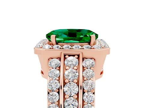 Rose gold Oval Cut Halo Emerald Ring with Split Shank and Four-Prong Setting_5