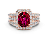 Rose gold Oval Cut Halo Garnet Ring with Split Shank and Four-Prong Setting