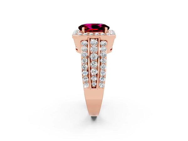 Rose gold Oval Cut Halo Garnet Ring with Round  Split Shank and Prong Setting