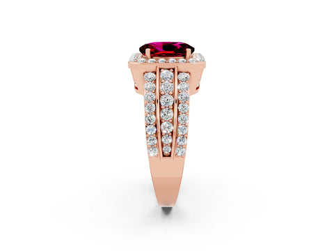 Rose gold Oval Cut Halo Garnet Ring with Split Shank and Four-Prong Setting_2