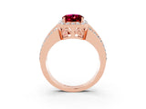 Rose gold Oval Cut Halo Garnet Ring with Split Shank and Four-Prong Setting_3