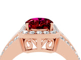 Rose gold Oval Cut Halo Garnet Ring with Split Shank and Four-Prong Setting_4