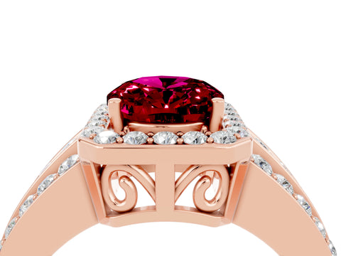 Rose gold Oval Cut Halo Garnet Ring with Split Shank and Four-Prong Setting_4