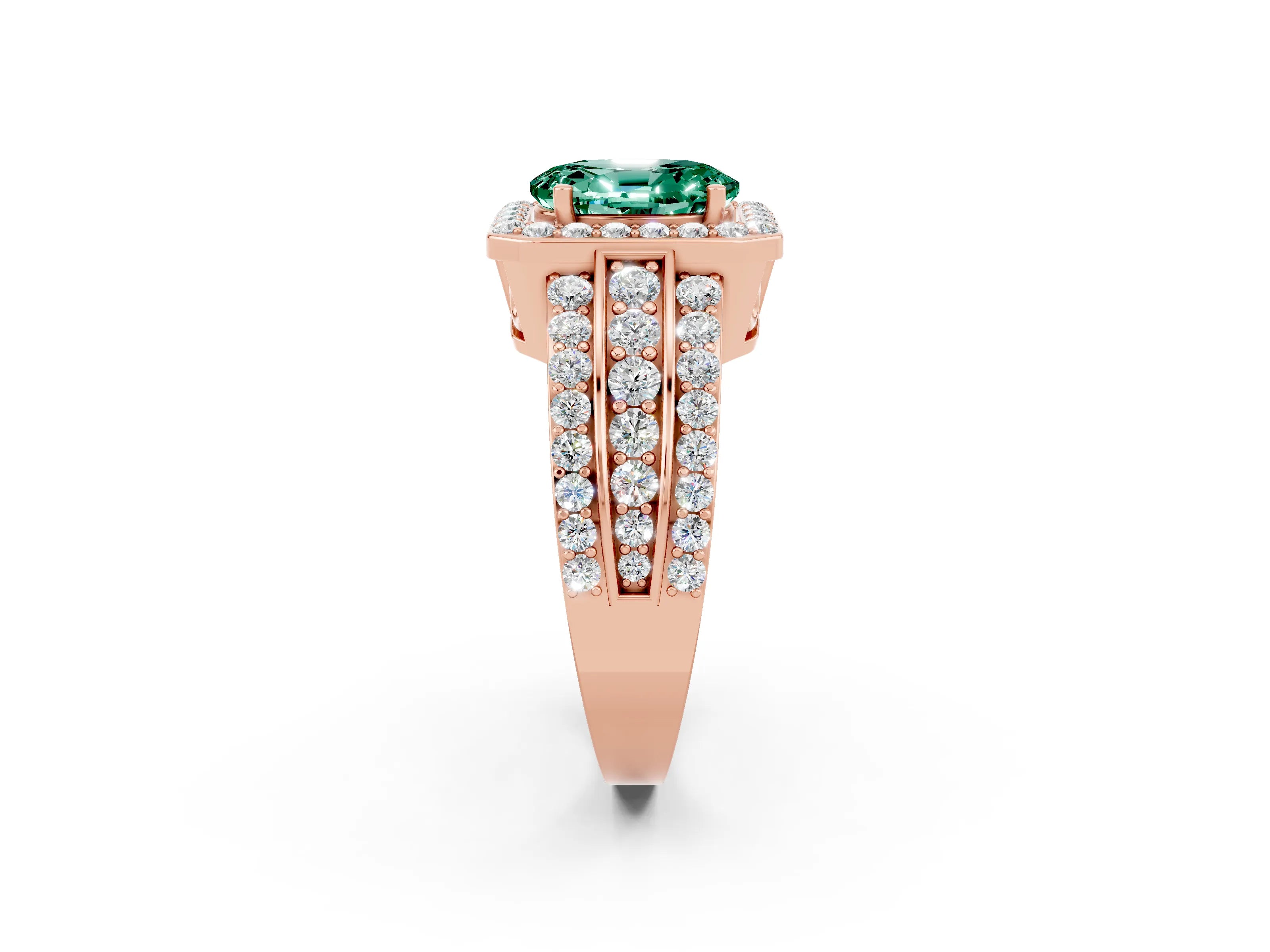 Rose gold Oval Cut Halo Green Sapphire Ring with Split Shank and Four-Prong Setting_2