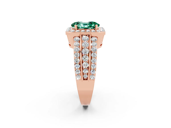 Rose gold Oval Cut Halo Green Sapphire Ring with Round  Split Shank and Prong Setting