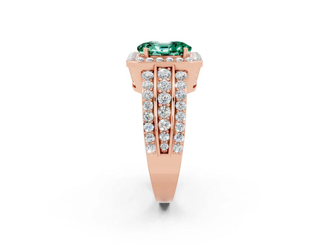 Rose gold Oval Cut Halo Green Sapphire Ring with Split Shank and Four-Prong Setting_2