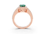 Rose gold Oval Cut Halo Green Sapphire Ring with Split Shank and Four-Prong Setting_3