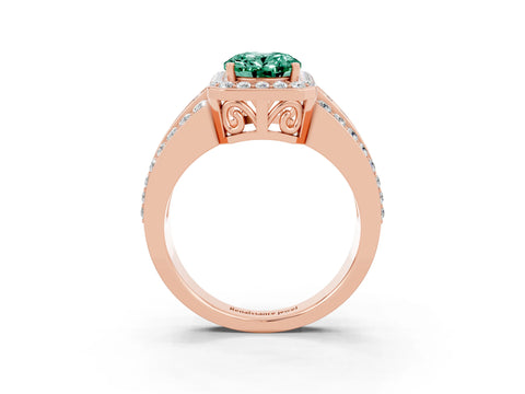 Rose gold Oval Cut Halo Green Sapphire Ring with Split Shank and Four-Prong Setting_3