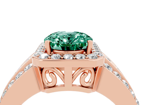 Rose gold Oval Cut Halo Green Sapphire Ring with Split Shank and Four-Prong Setting_4