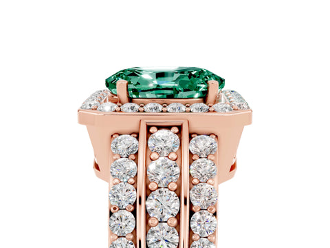 Rose gold Oval Cut Halo Green Sapphire Ring with Split Shank and Four-Prong Setting_5