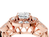Rose gold Oval Cut Halo Milgrain Diamond Engagement Ring with Leaf Band and Four-Prong Setting_7
