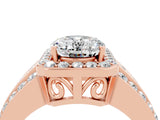 Rose gold Oval Cut Halo Moissanite Ring with Split Shank and Four-Prong Setting_4