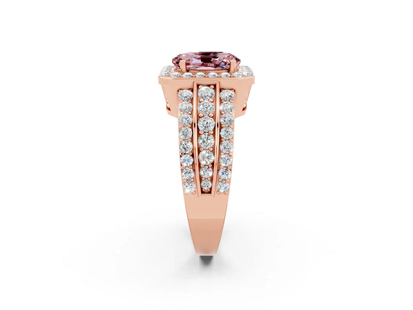 Rose gold Oval Cut Halo Morganite Ring with Round  Split Shank and Prong Setting