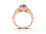 Rose gold Oval Cut Halo Morganite Ring with Split Shank and Four-Prong Setting_3