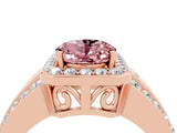 Rose gold Oval Cut Halo Morganite Ring with Split Shank and Four-Prong Setting_4