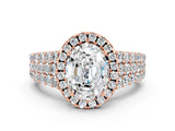 Rose gold Oval Cut Halo Pavé Diamond Engagement Ring with Split Shank and Four-Prong Setting