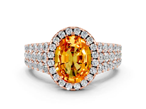 Rose gold Oval Cut Halo Pavé Diamond Engagement Ring with Split Shank and Four-Prong Setting