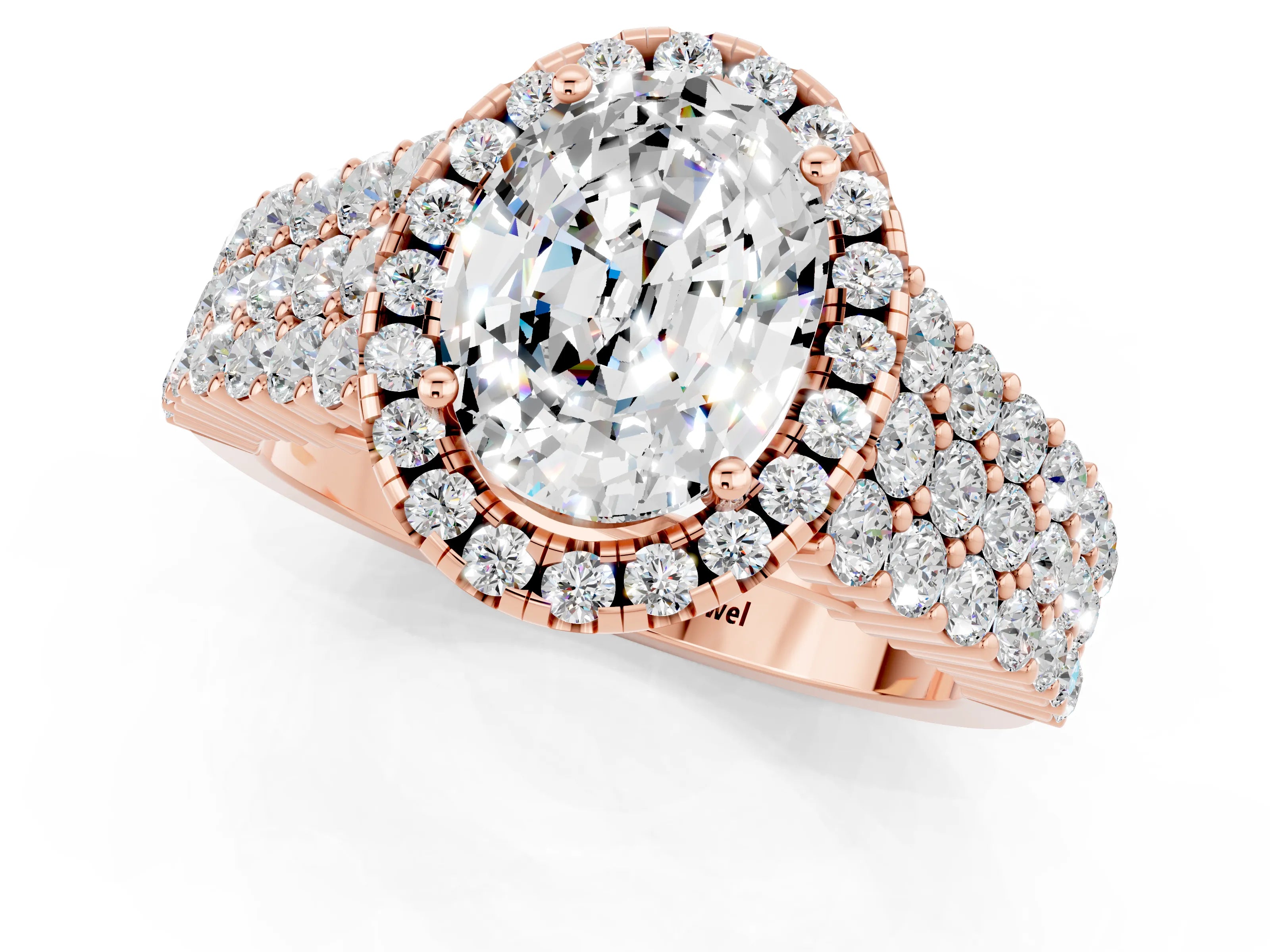 Rose gold Oval Cut Halo Pavé Diamond Engagement Ring with Split Shank and Four-Prong Setting_1