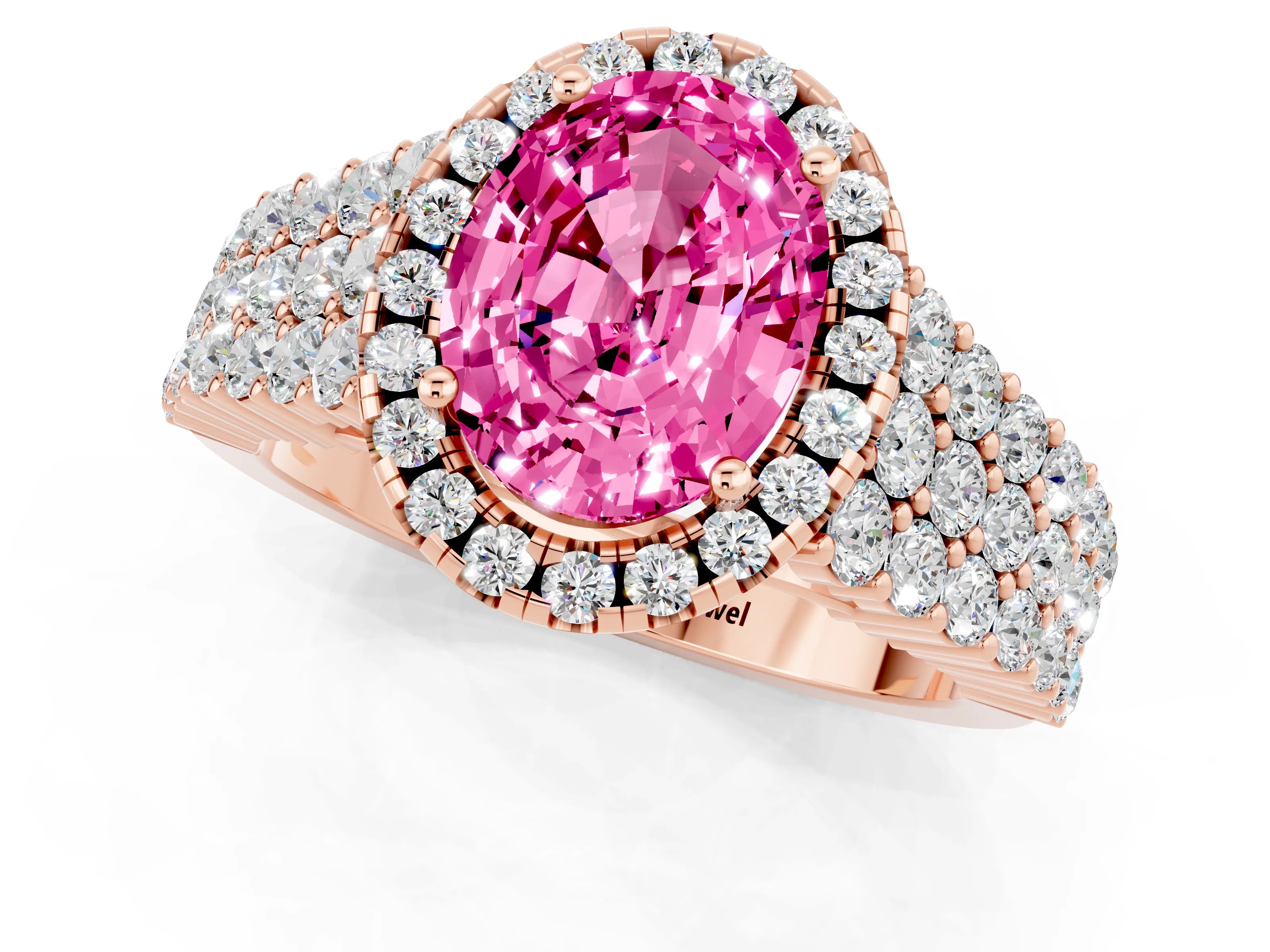 Rose gold Oval Cut Halo Pavé Diamond Engagement Ring with Split Shank and Four-Prong Setting_1