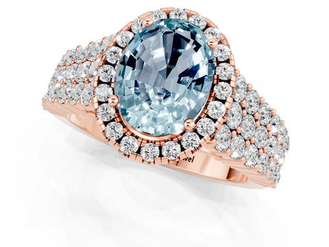 Rose gold Oval Cut Halo Pavé Diamond Engagement Ring with Split Shank and Four-Prong Setting_1