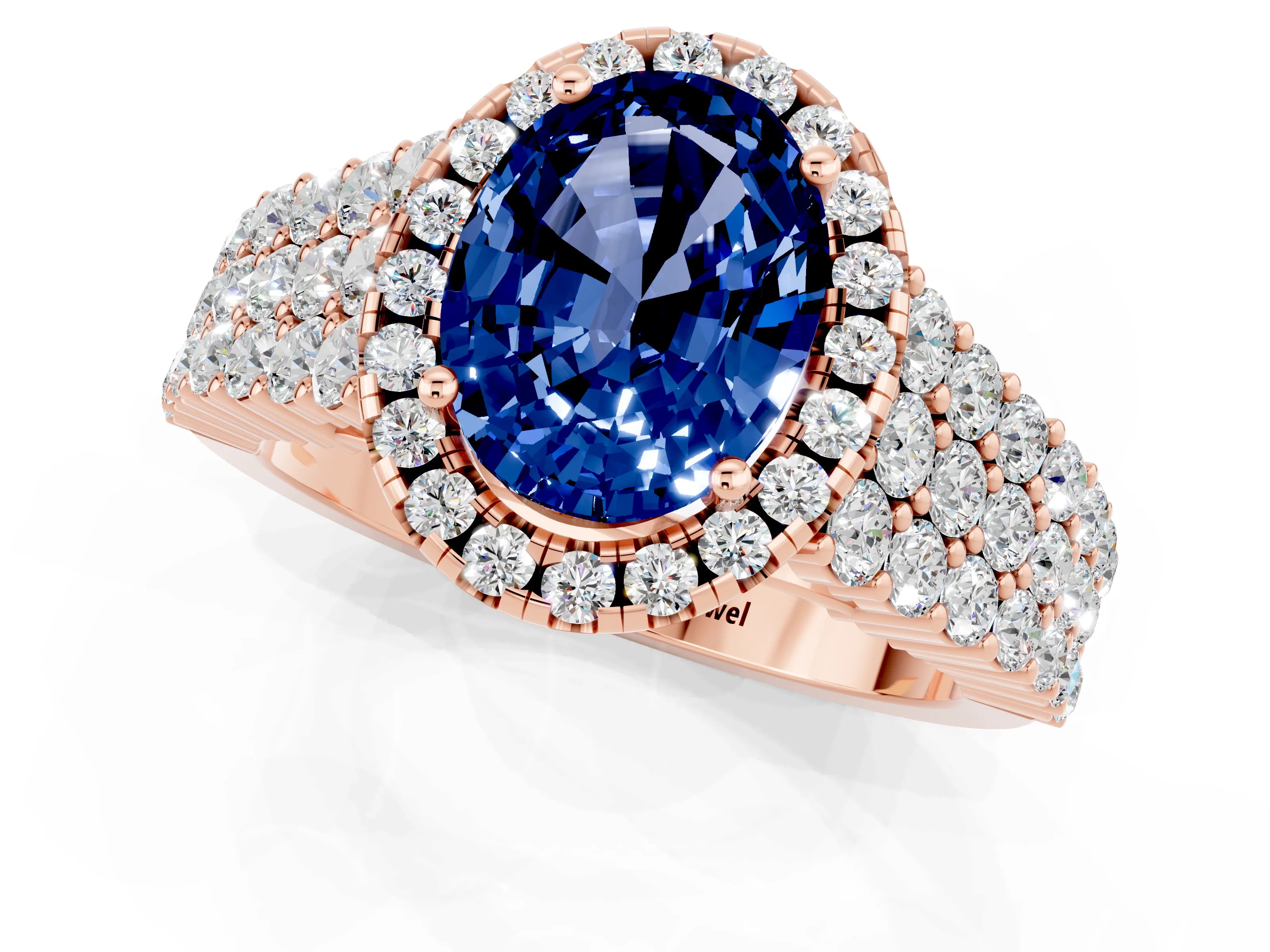 Rose gold Oval Cut Halo Pavé Diamond Engagement Ring with Split Shank and Four-Prong Setting_1