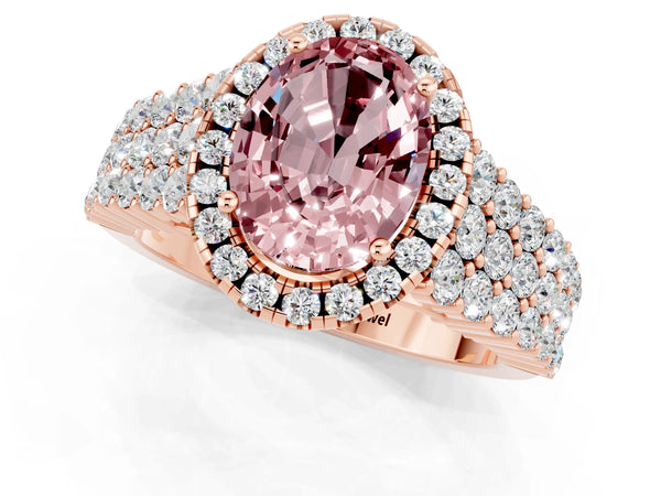 Rose gold Oval Cut Halo Pavé Diamond Engagement Ring with Split Shank and Four-Prong Setting