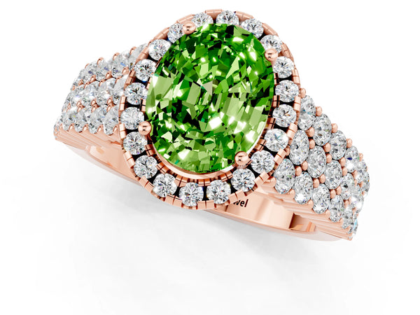 Rose gold Oval Cut Halo Pavé Diamond Engagement Ring with Split Shank and Four-Prong Setting