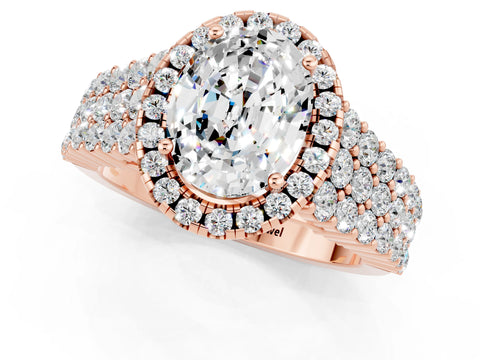Rose gold Oval Cut Halo Pavé Diamond Engagement Ring with Split Shank and Four-Prong Setting_1