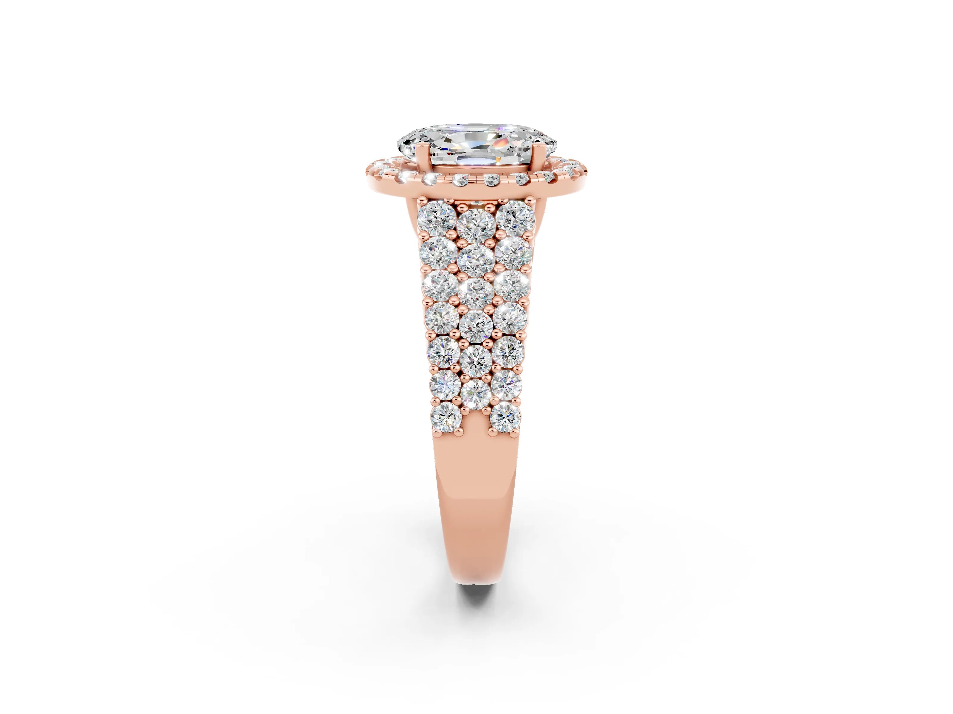Rose gold Oval Cut Halo Pavé Diamond Engagement Ring with Split Shank and Four-Prong Setting_2