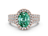 Rose gold Oval Cut Halo Pavé Diamond Engagement Ring with Split Shank and Four-Prong Setting