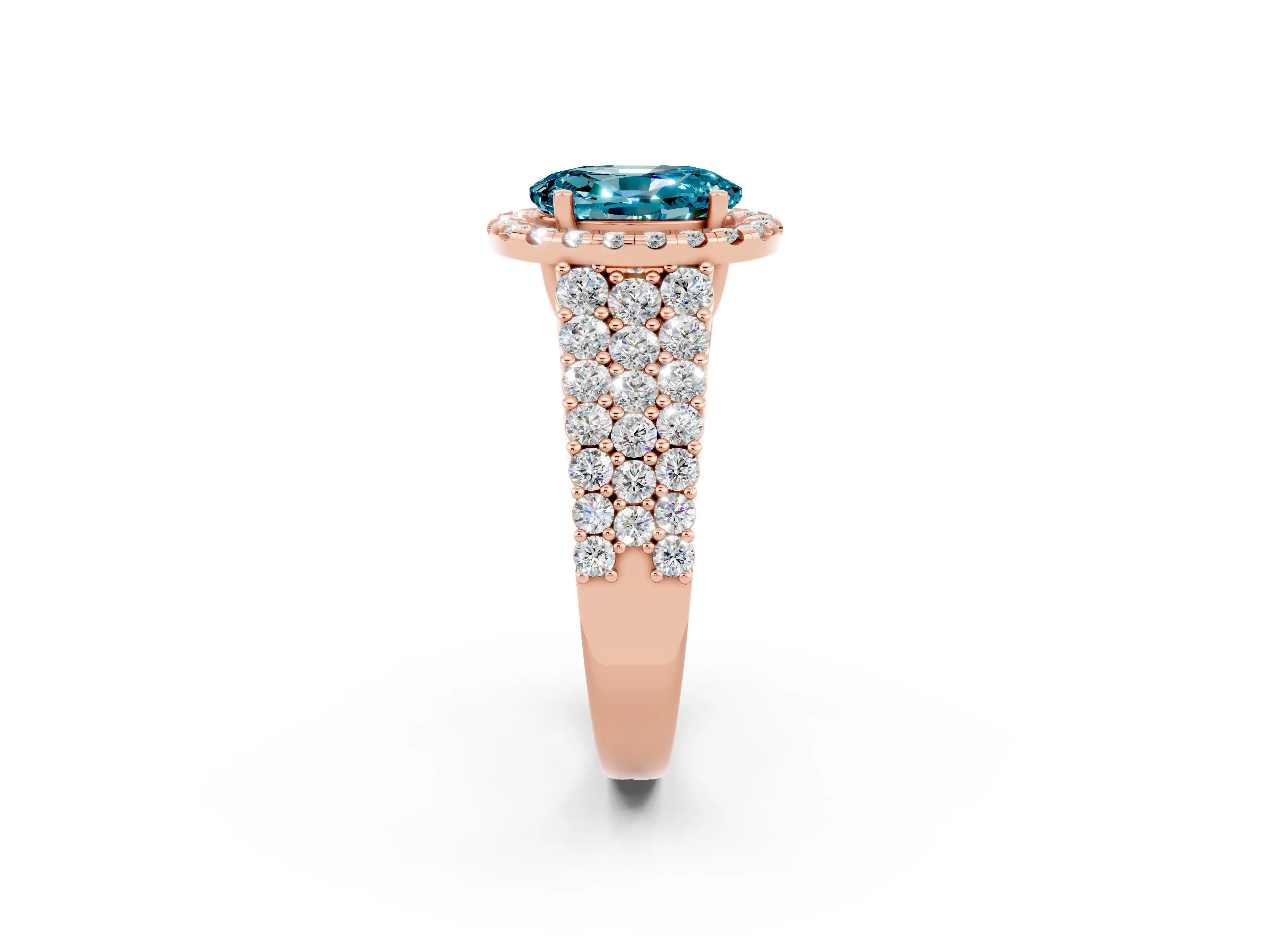 Rose gold Oval Cut Halo Pavé Diamond Engagement Ring with Split Shank and Four-Prong Setting_2