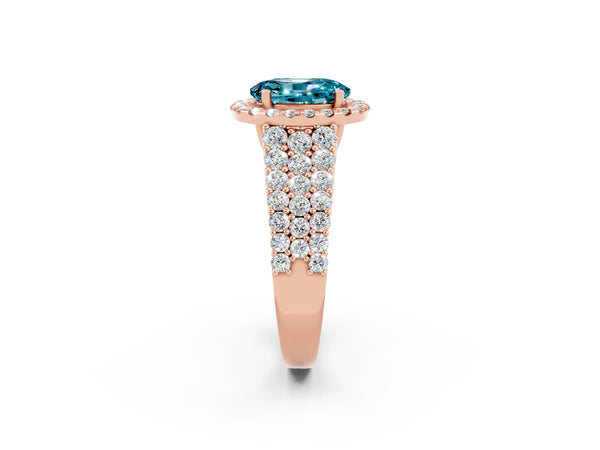 Rose gold Oval Cut Halo Pavé Diamond Engagement Ring with Split Shank and Four-Prong Setting
