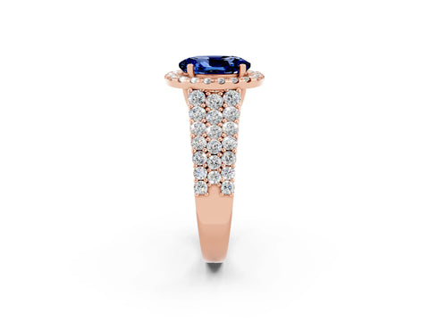 Rose gold Oval Cut Halo Pavé Diamond Engagement Ring with Split Shank and Four-Prong Setting_2