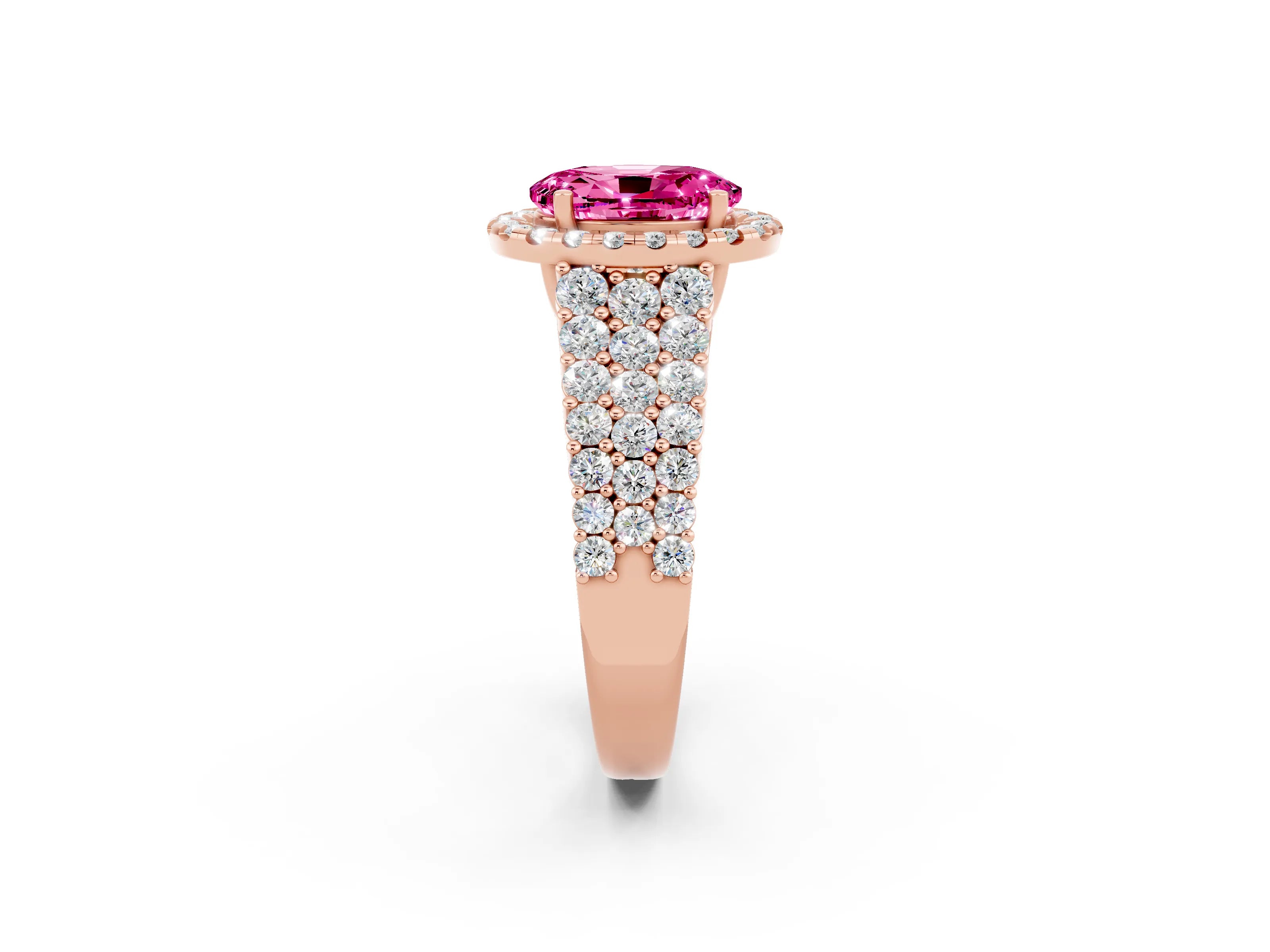 Rose gold Oval Cut Halo Pavé Diamond Engagement Ring with Split Shank and Four-Prong Setting_2